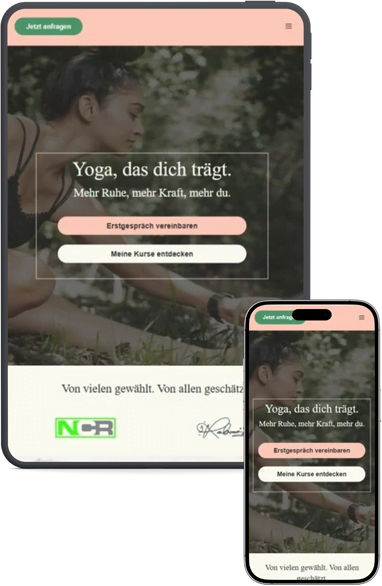 Website für Coaches (Template Glow) in der Tablet- und Smartphone-Ansicht.