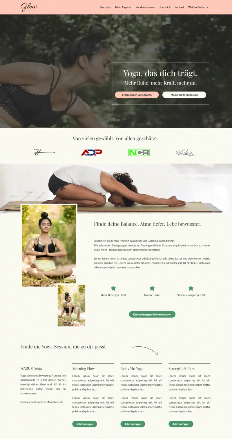 Website für Coaches (Template Glow) als Teilausschnitt